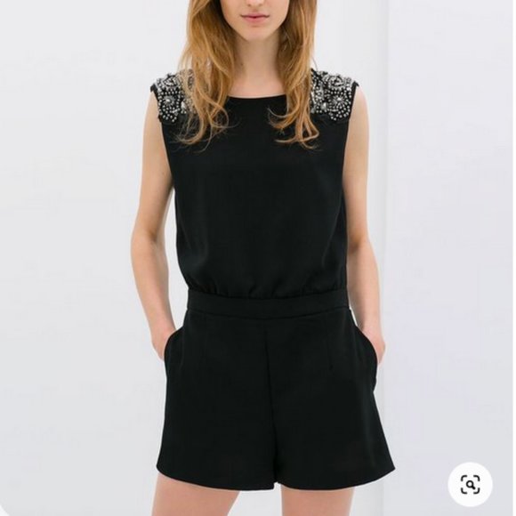 Zara Black Jewel Shoulder Detail Romper - Picture 1 of 8